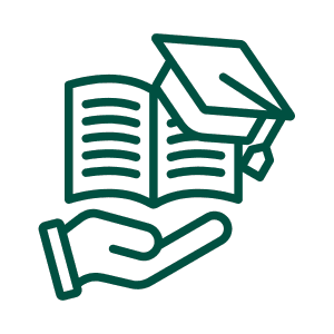 Ikonka z książką i dłonią, symbolizująca edukację